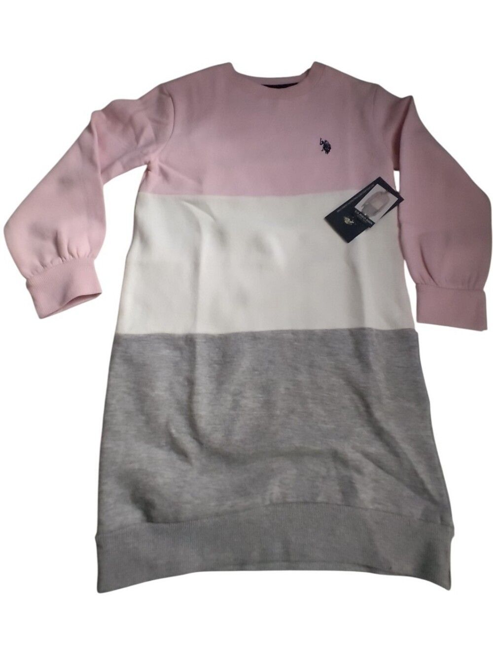 U.S. Polo ASSN. Pink White Gray Colorblock Sweatshirt Dress m 7/8